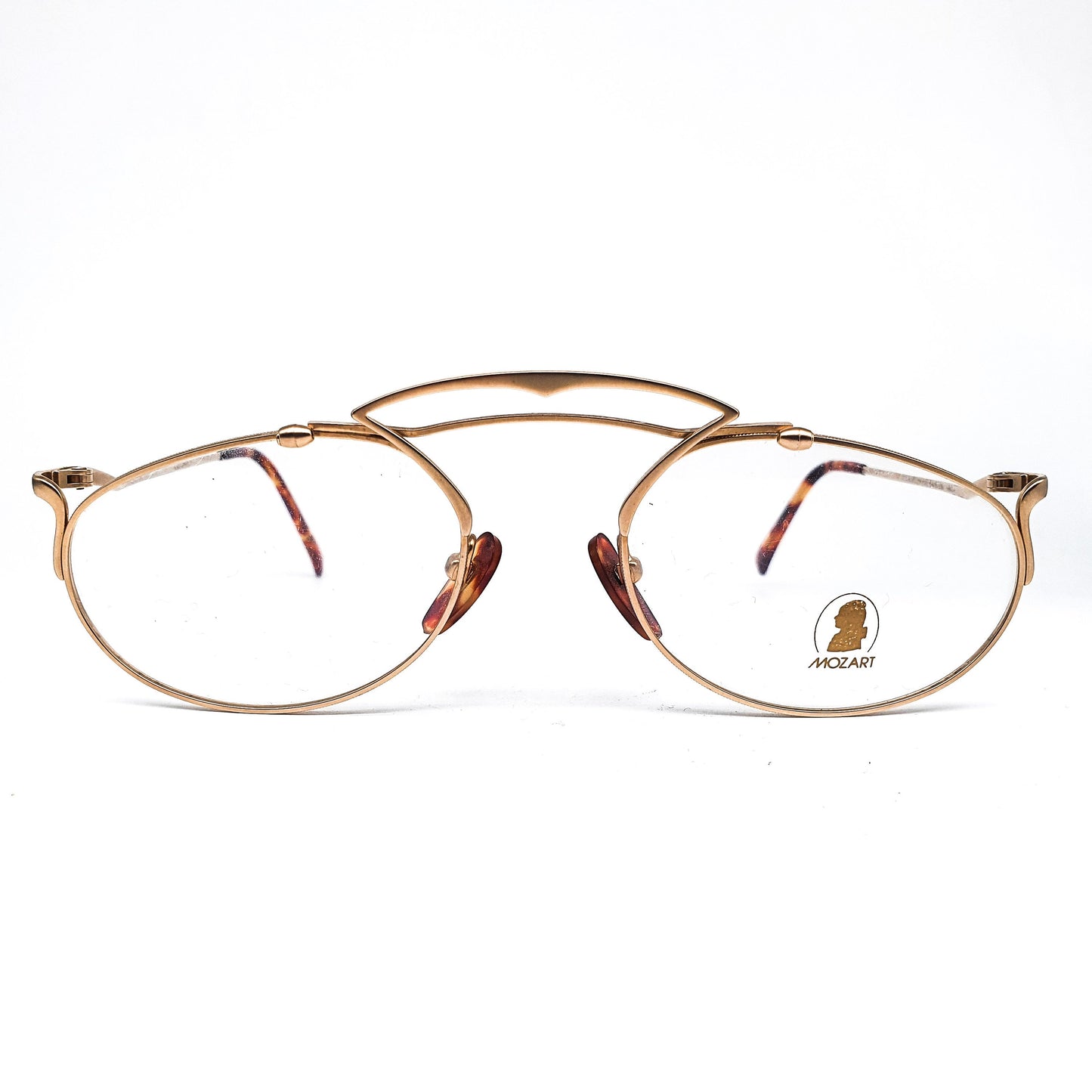 Mozart by Neostyle 2 808 drop gold metal aviator eyeglasses frames with unusual nose bridge design, 1980s NOS