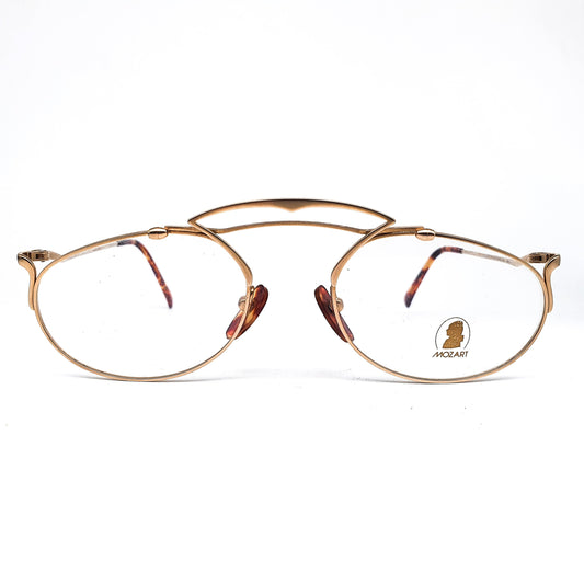 Mozart by Neostyle 2 808 drop gold metal aviator eyeglasses frames with unusual nose bridge design, 1980s NOS