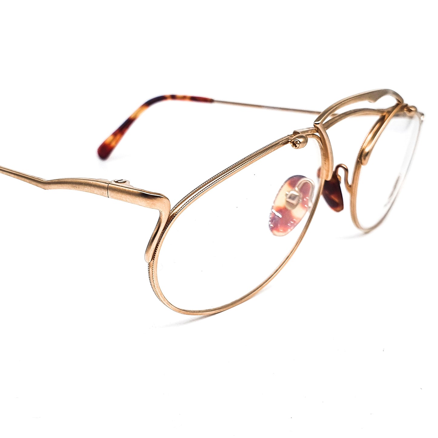 Mozart by Neostyle 2 808 drop gold metal aviator eyeglasses frames with unusual nose bridge design, 1980s NOS