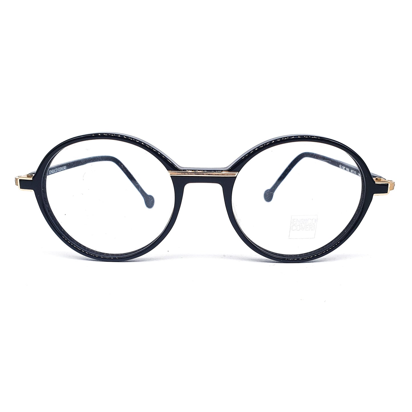 Enrico Coveri EC132 black cellulose eyeglasses frames with golden nose bridge adn hinges, 1990s NOS Italy