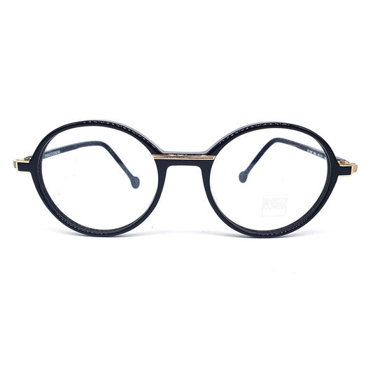 Enrico Coveri EC132 black cellulose eyeglasses frames with golden nose bridge adn hinges, 1990s NOS Italy