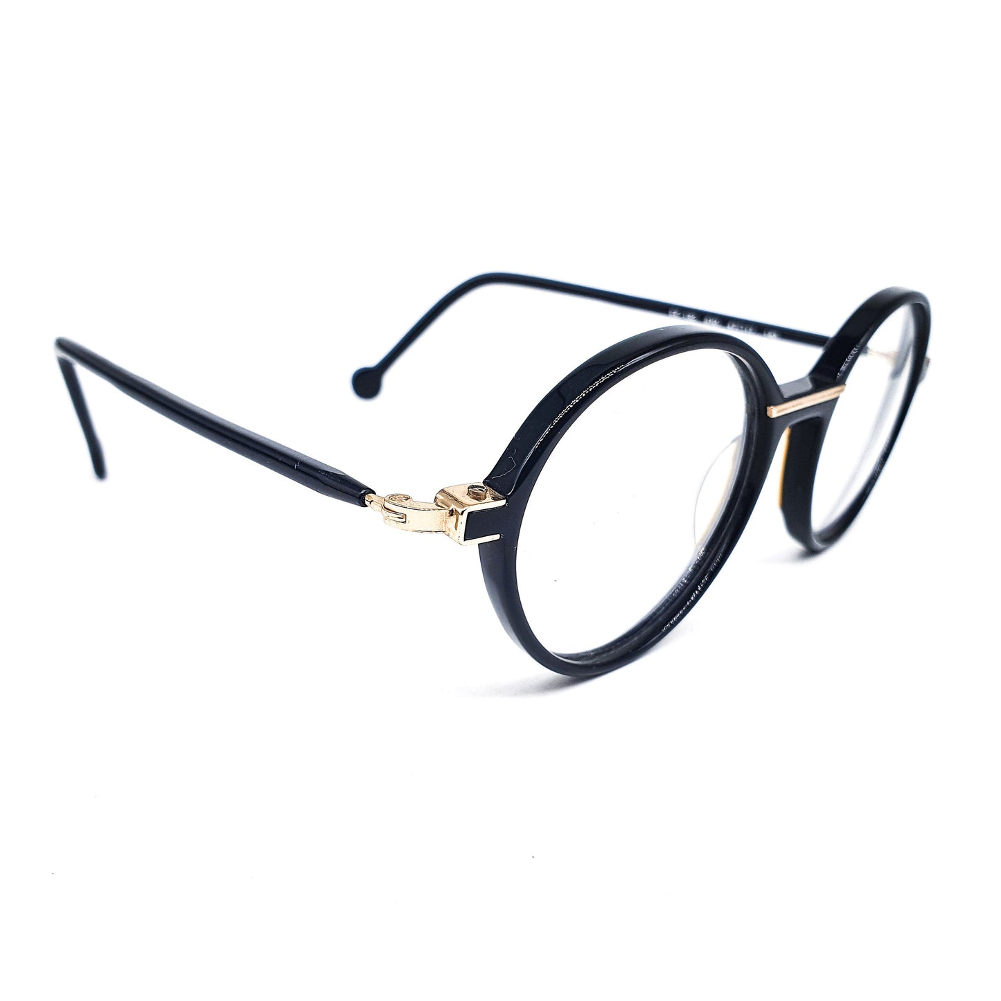 Enrico Coveri EC132 black cellulose eyeglasses frames with golden nose bridge adn hinges, 1990s NOS Italy