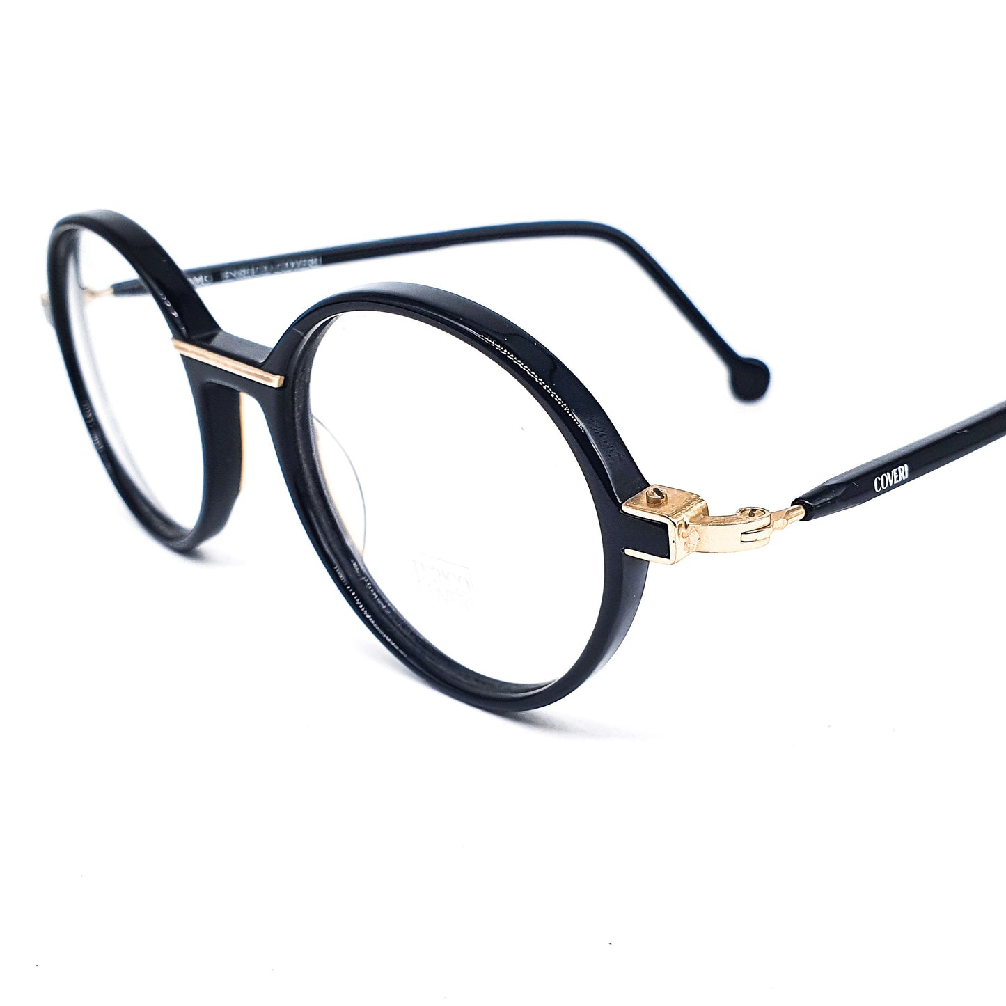 Enrico Coveri EC132 black cellulose eyeglasses frames with golden nose bridge adn hinges, 1990s NOS Italy