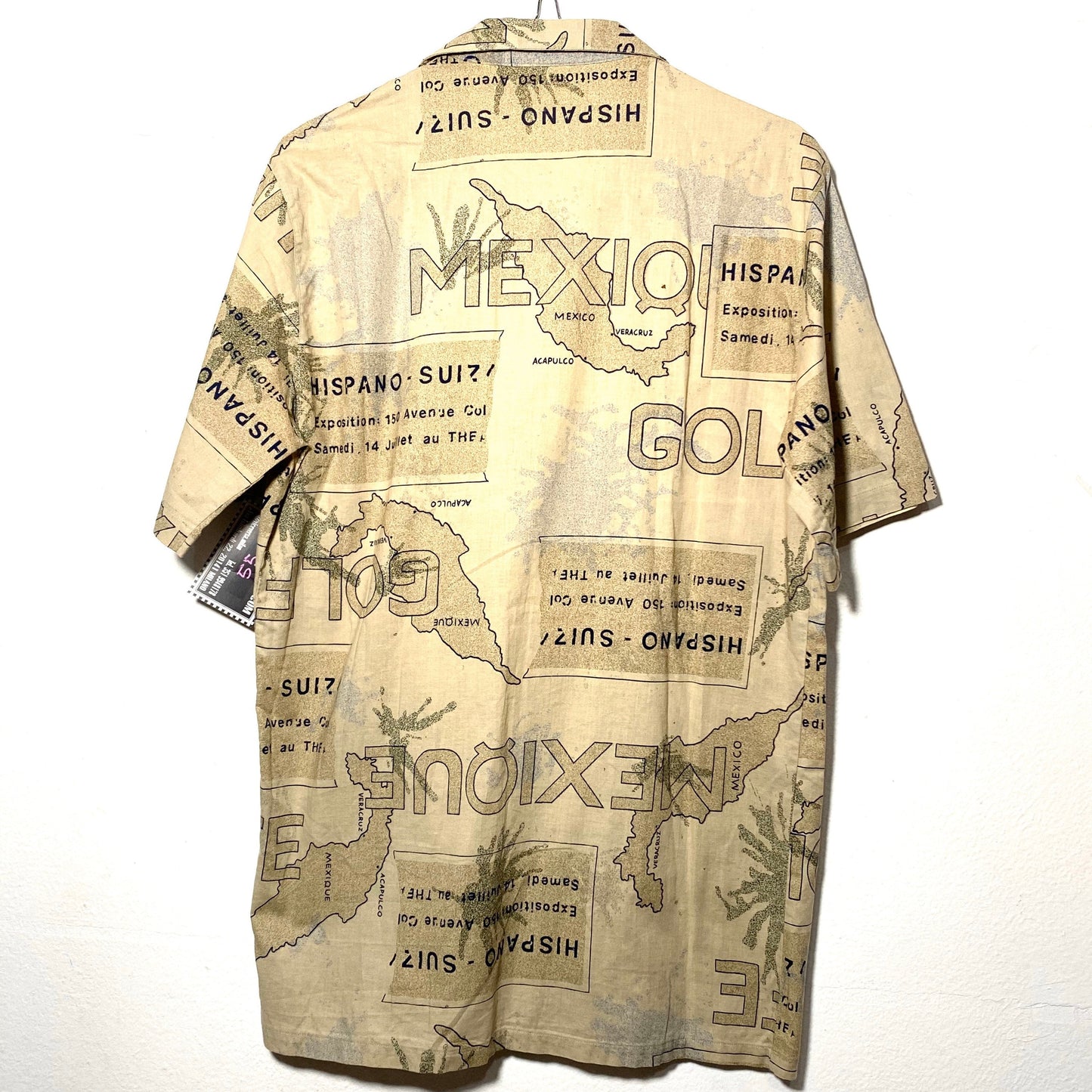 Hom 80s Mexico gulf map print aloha style beige short sleeve shirt, mint condition