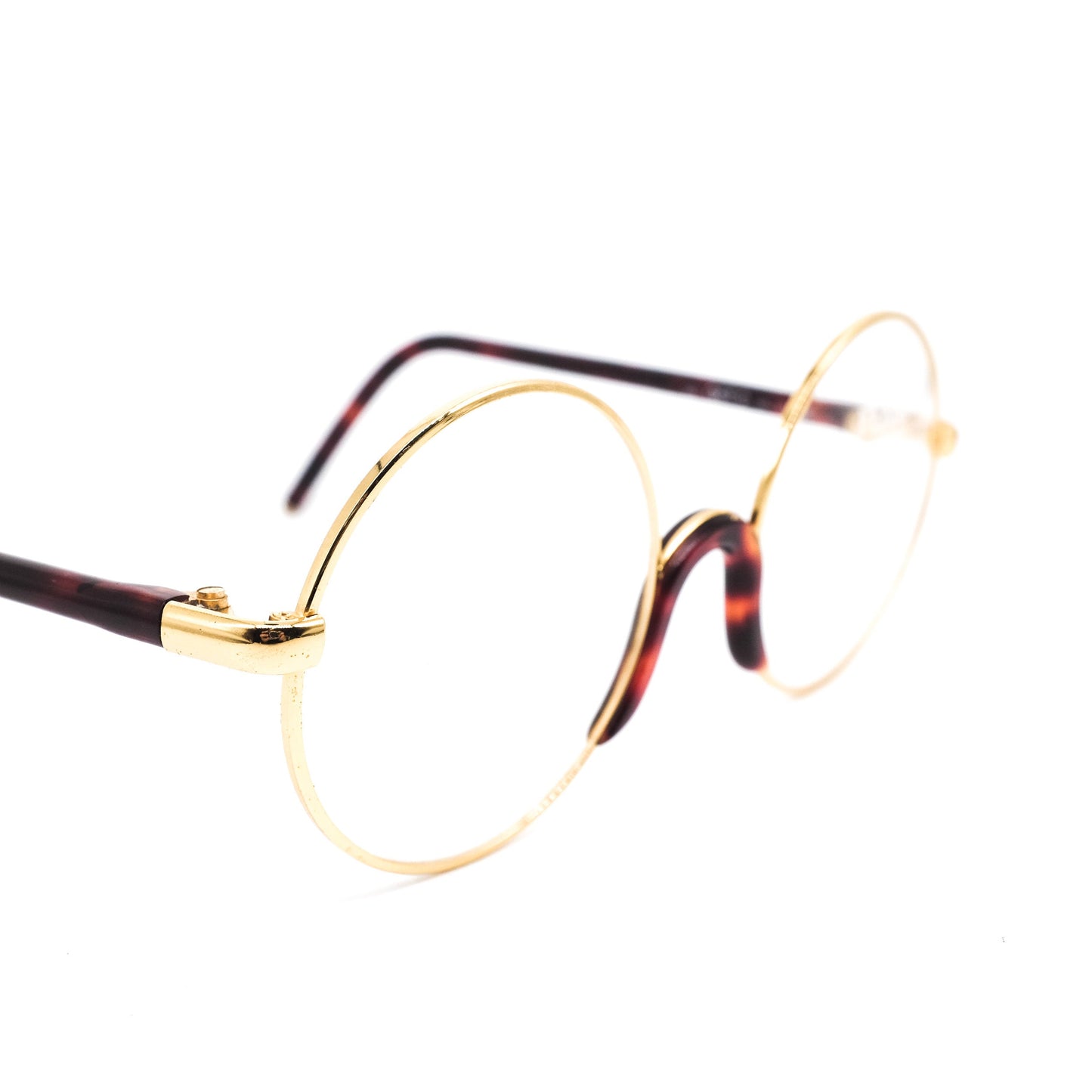 Gianfranco Ferre GFF 2 classic round cello eyeglasses with golden rim and brown tortoise body, 1980s NOS Italy