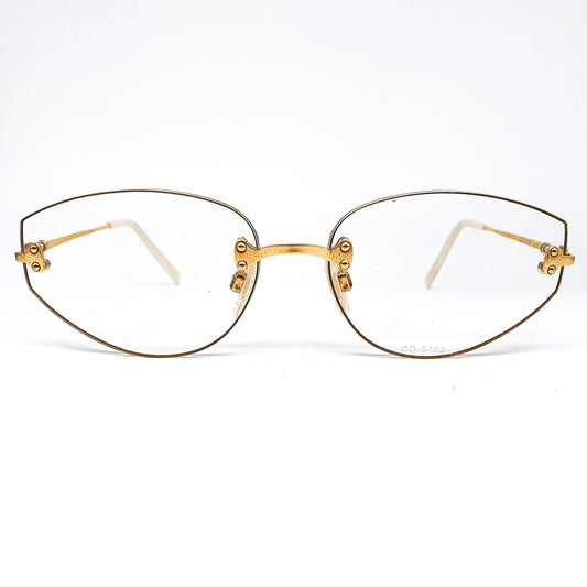 polaris vintage minimalist rimless golden metal eyeglasses frames with special sharp-cornered drop shape lenses,  NOS 90s Sweden