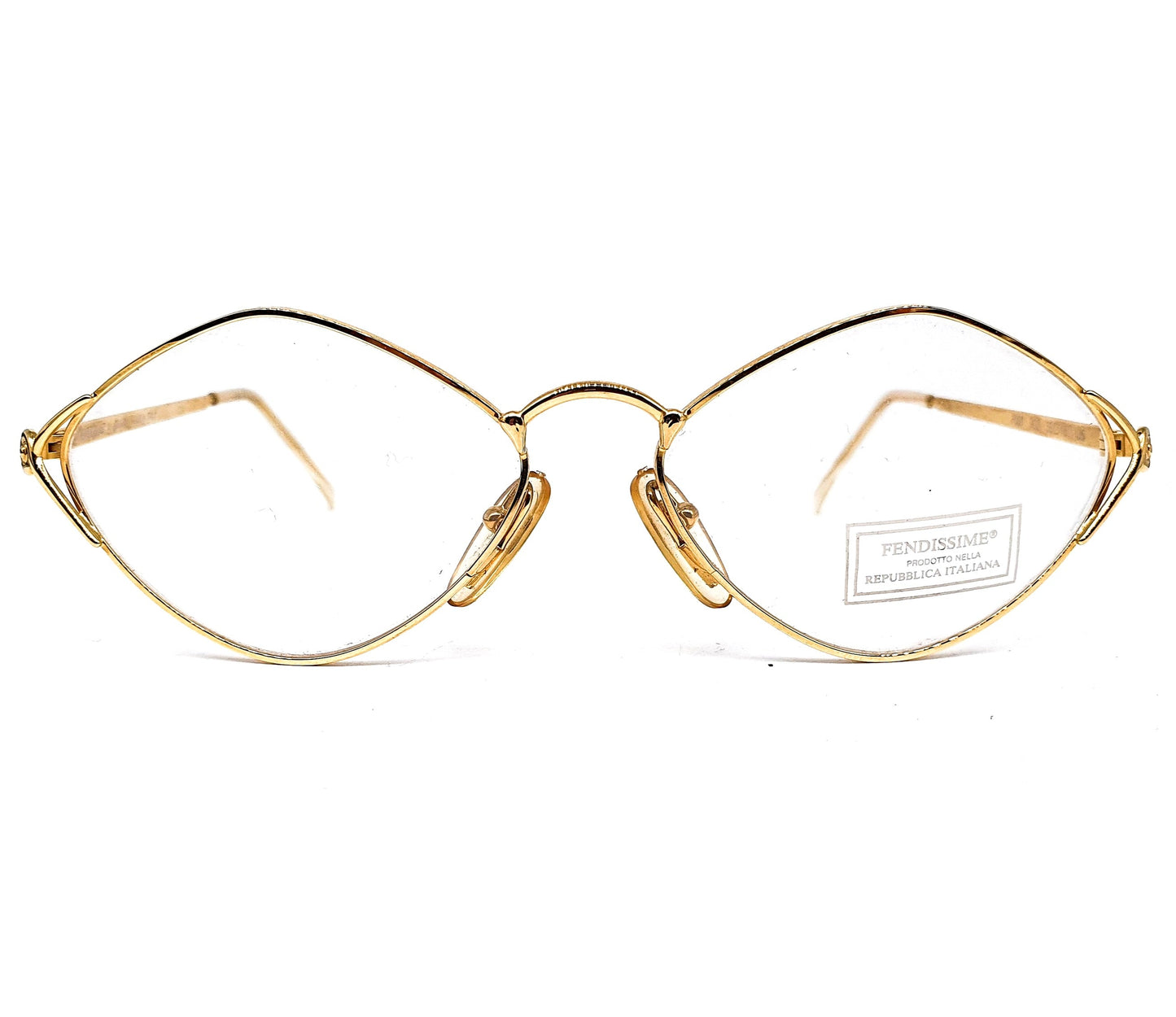 Fendissime satin gold drop shaped lenses with pointing browline minimalistic eyeglasses frames made in Italy, 1980s NOs