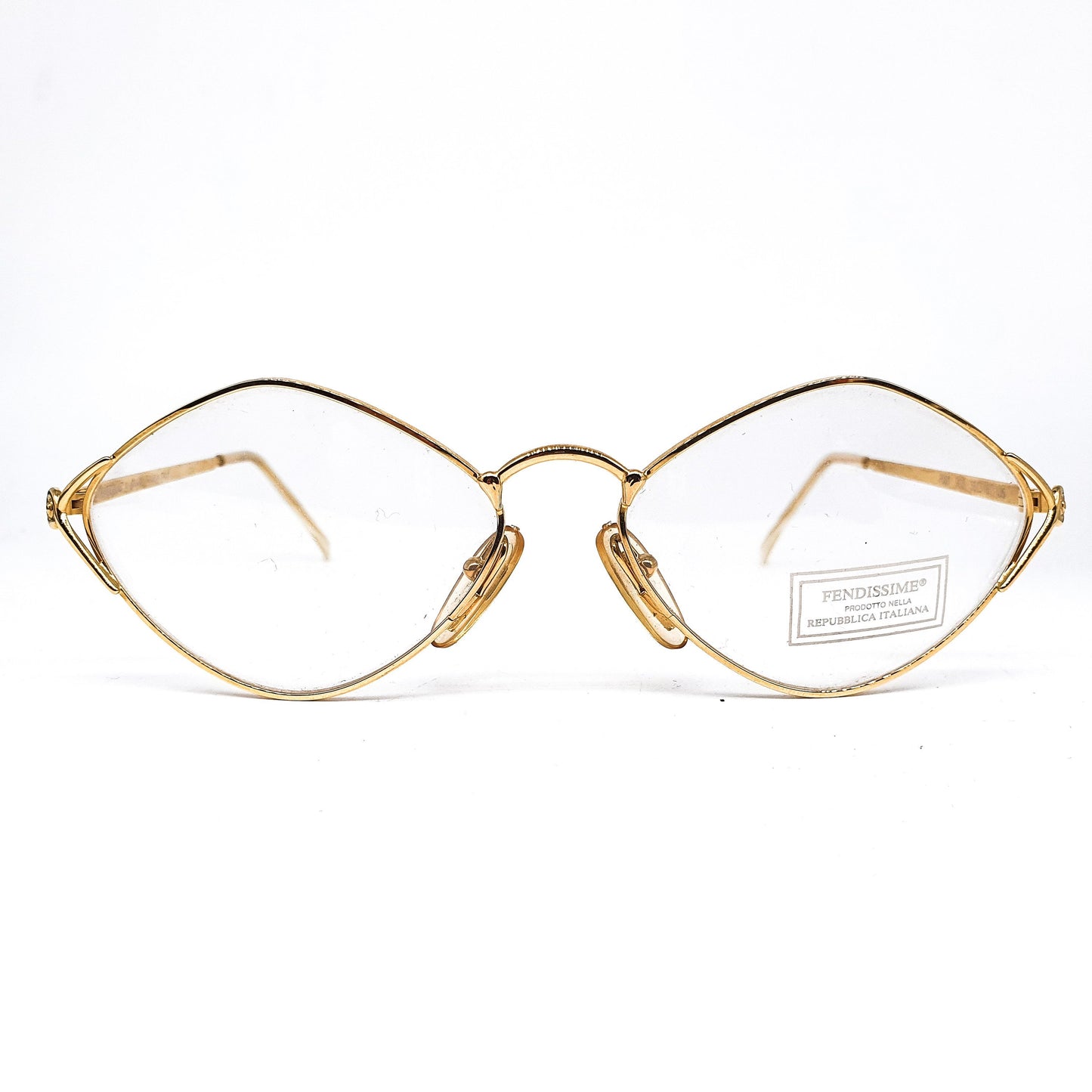 Fendi satin gold rhombus shaped frames, coolest minimalist design made in Italy, 1990s NOs