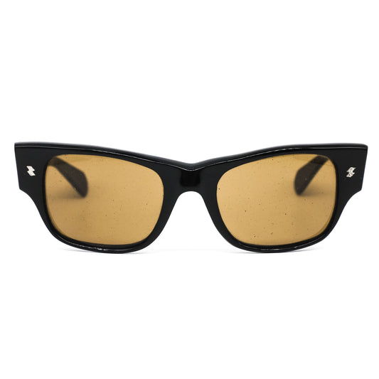 Vintage black cello wayfarer with yellow round square lenses and gemetrical shaped pins on the rim made in the 80s in good vintage condition