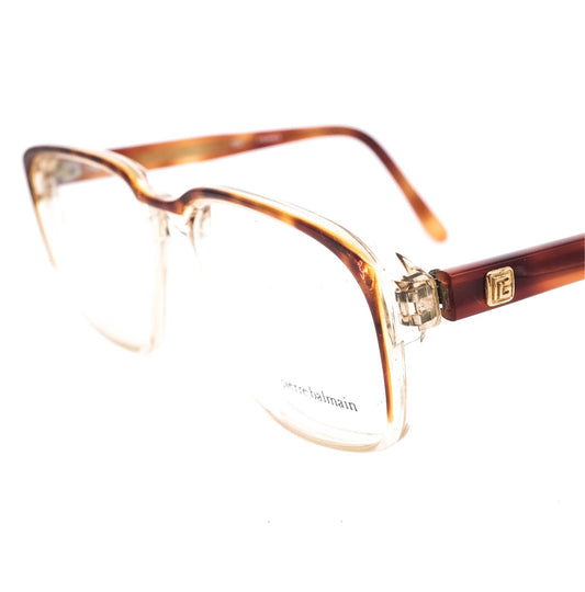 Pierre Balmain 2102 classy square brown tortoise eyeglasses frames with tortoise degrade rim tint to clear, NOS 80s Made in France