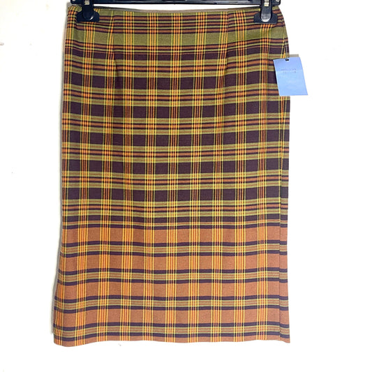 Riflessi NWT tartan skirt, orange brown green viscose / wool blend new old stock 90s Italy sz 40