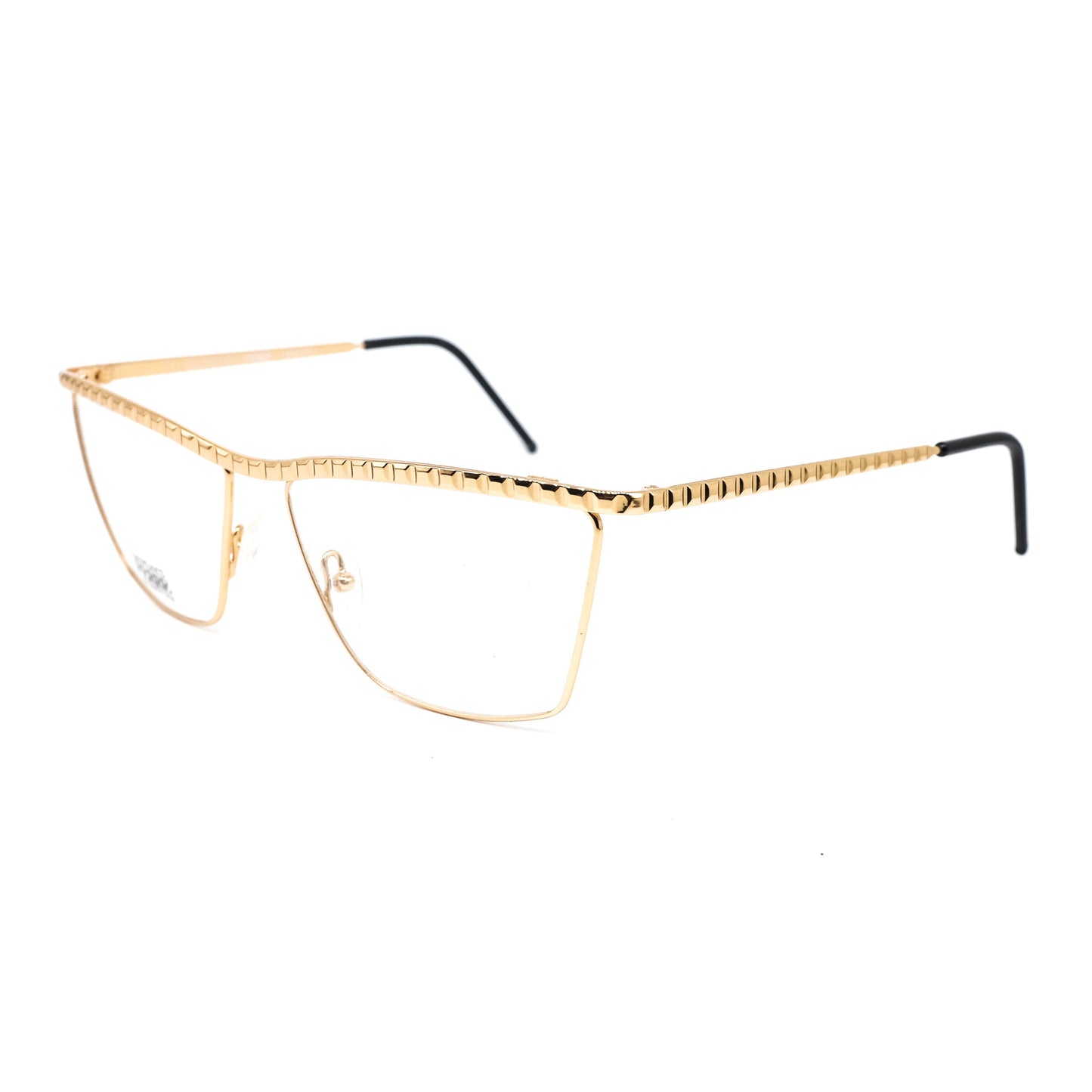 Gianfranco Ferré GFF134 modernist slim golden metal square cateye eyeglasses frames with specially carved browline/temples, 1990s NOS Italy