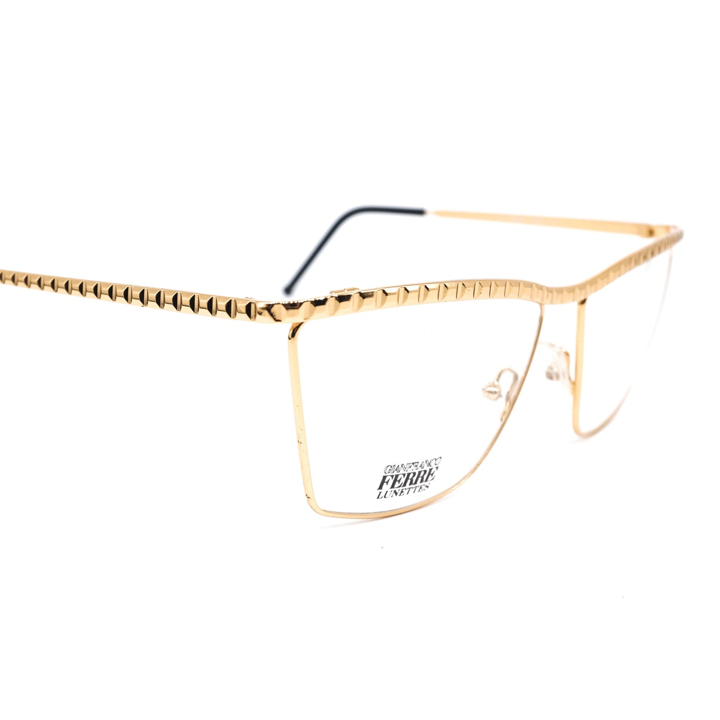 Gianfranco Ferré GFF134 modernist slim golden metal square cateye eyeglasses frames with specially carved browline/temples, 1990s NOS Italy