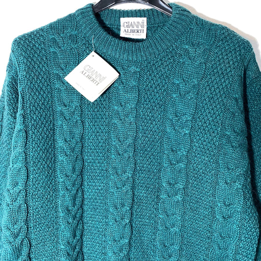 Gianni Alberti NWT alpaca / merino wool blend waive cable knit jumper made in Italy, new and minty 80s sz 54