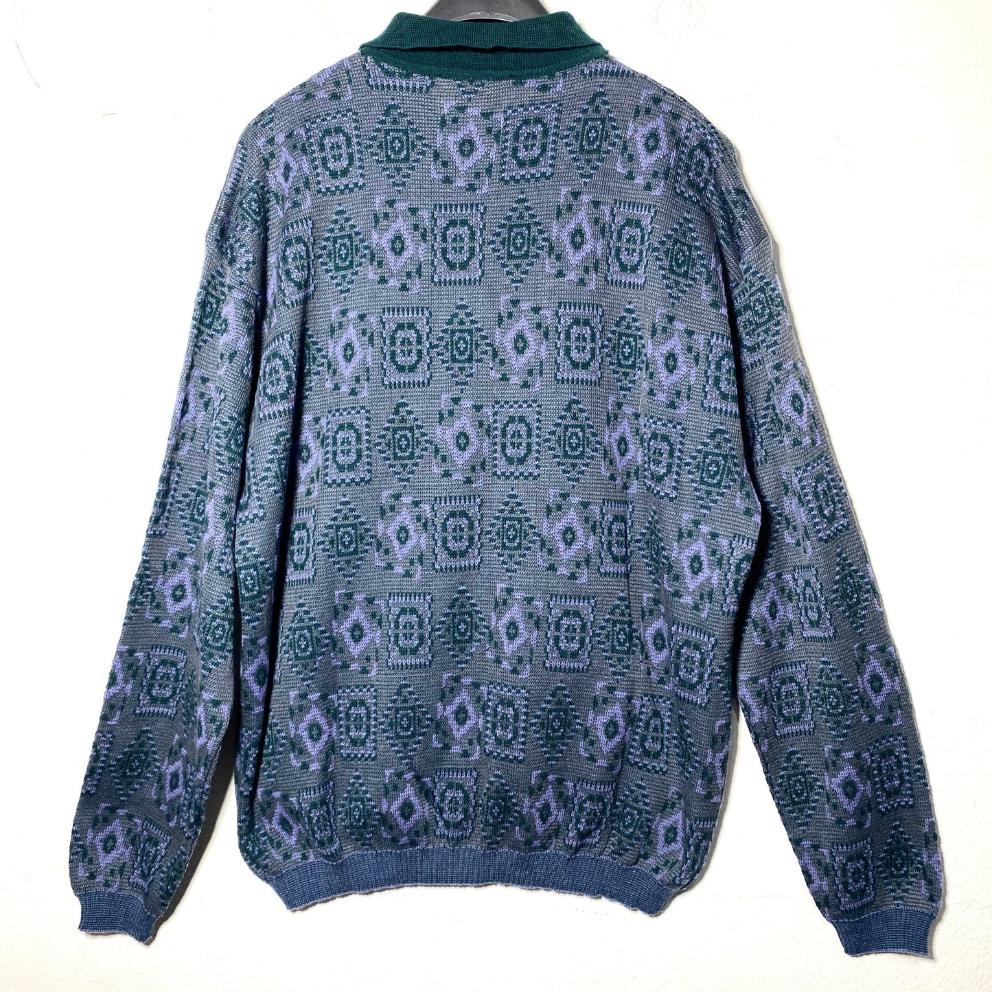 Palmer vintage geometrical allover knitted wool blend pullover with polo collar, mod with tags 80s