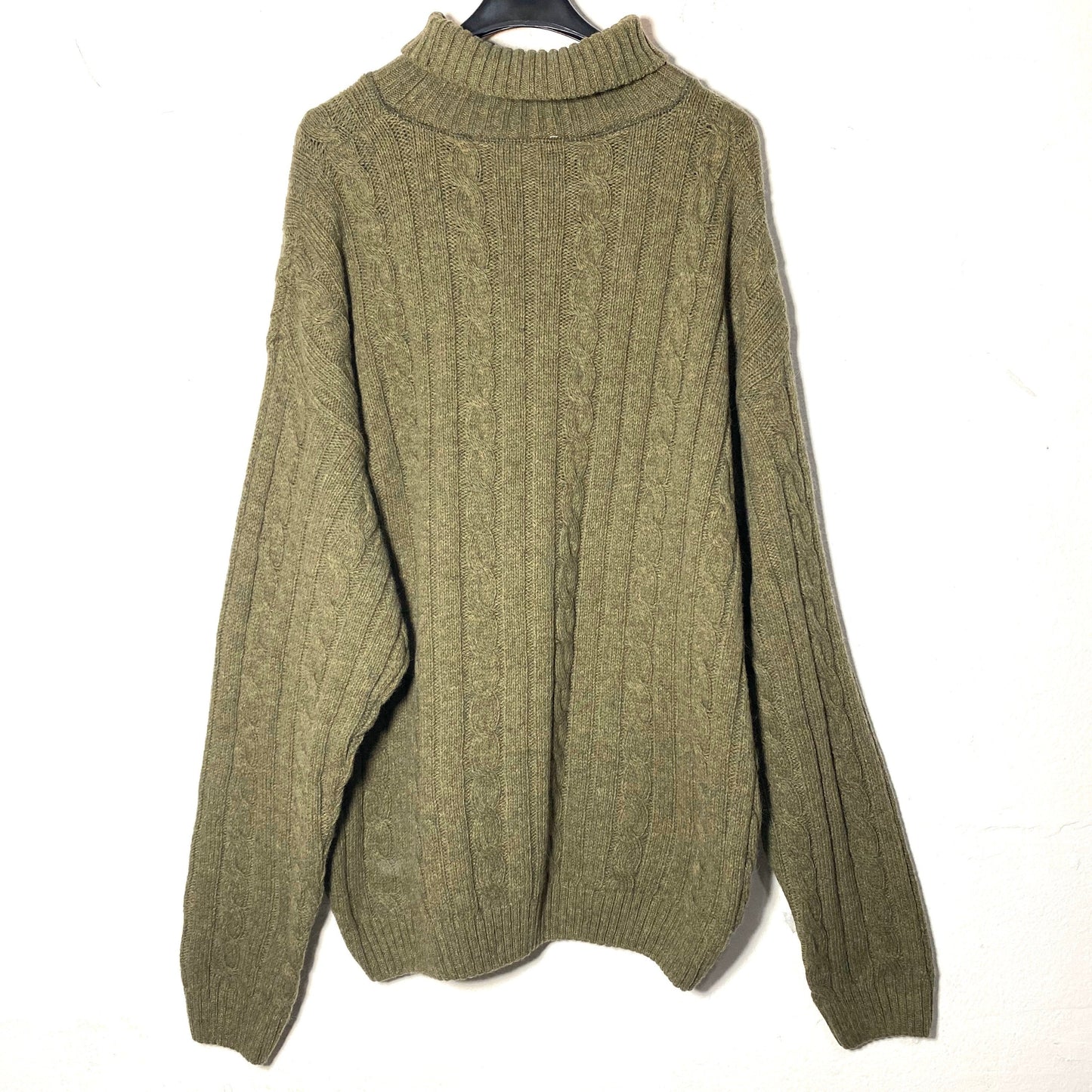 Rodchenko design cable knit turtleneck jumper, military style green knitted sweater, NOs 80s with tags