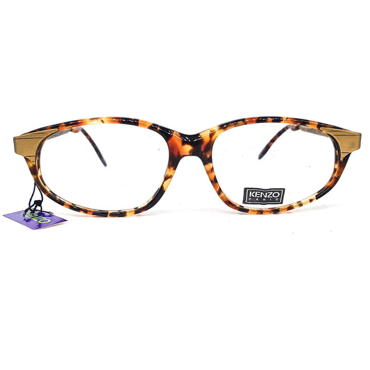 Kenzo k428 Bgatelle vintage classic wayfarer style brown tortoise acetate eyeglasses frames with matt gold temples, 80s France