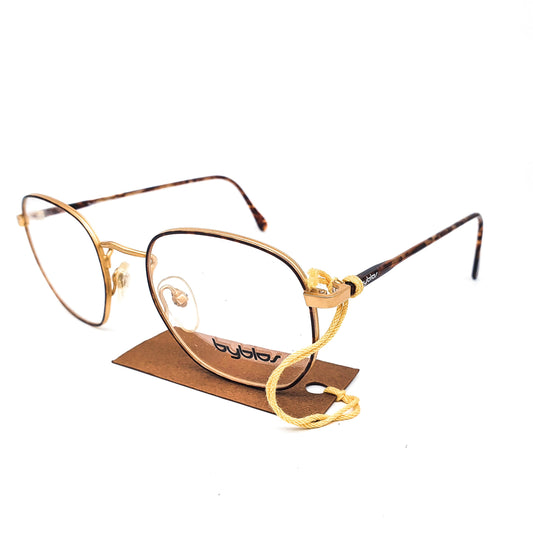 Byblos b523 vintage classic metallic golden/tortoise hexagonal eyeglasses frames in cellulose acetate, NOS 90s Italy