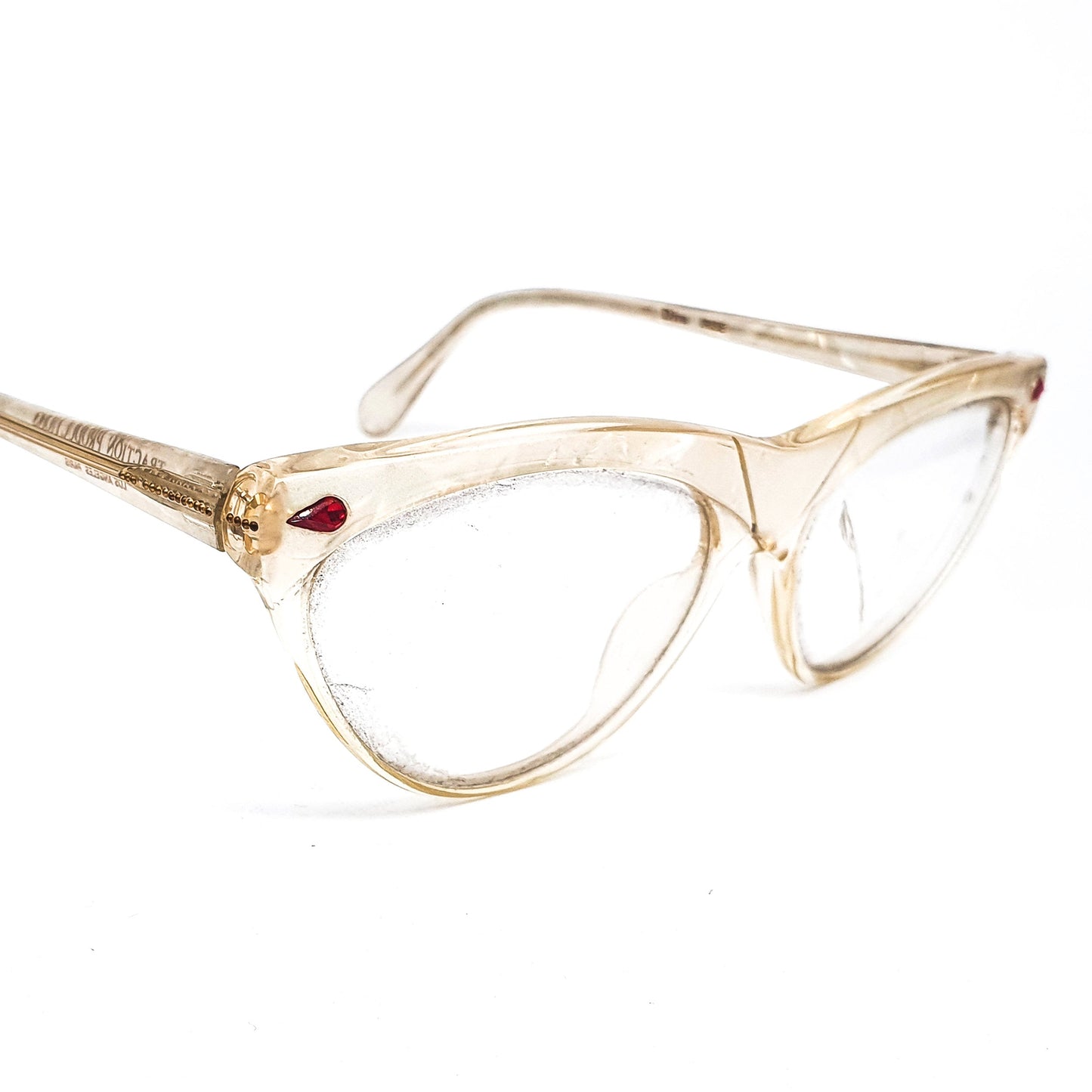 Traction Productions Diva Irise pearl shell hue acetate cateye eyeglasses frames NoS 80s France