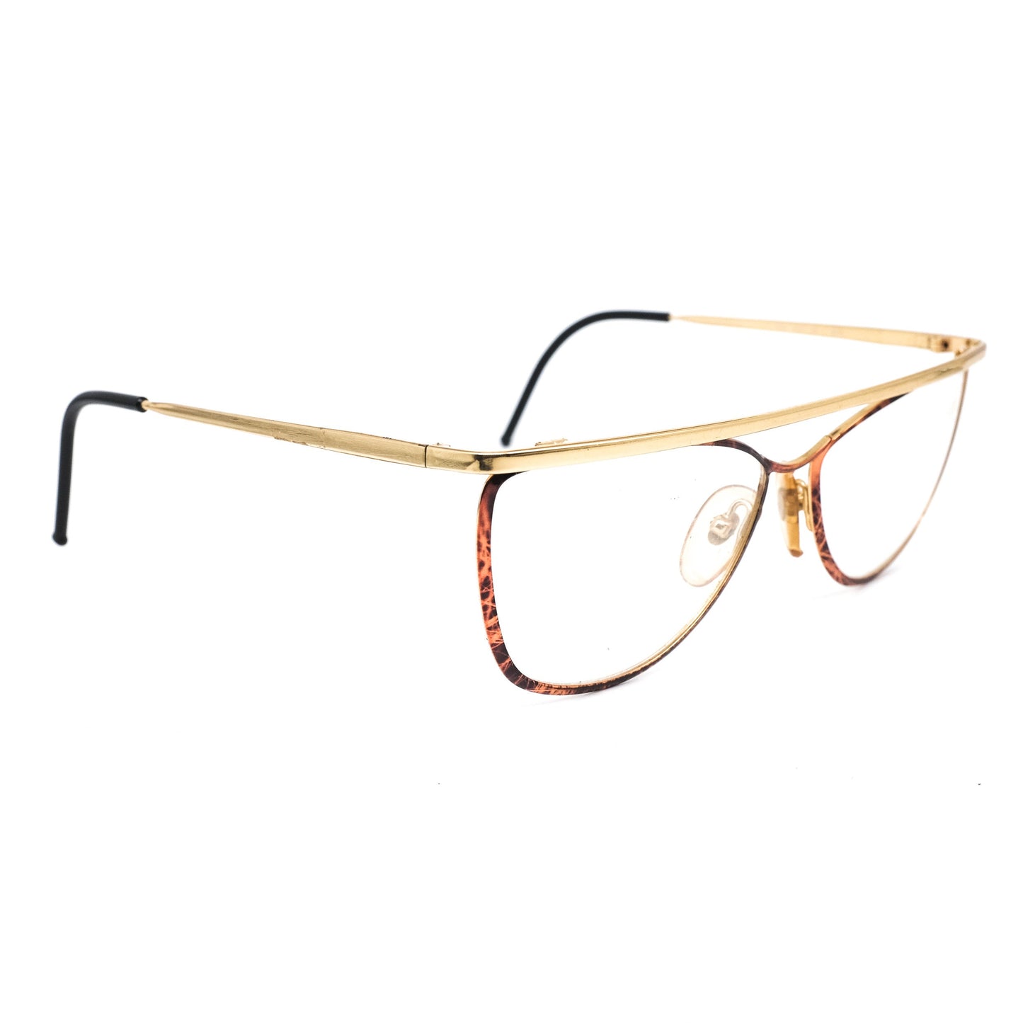 Gianfranco Ferré GFF 39 modernist slim golden metal flat top eyeglasses frames, 1990s NOS Italy