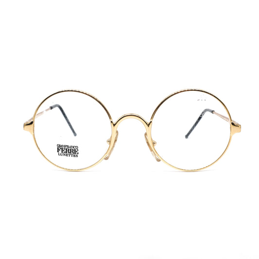 Gianfranco Ferre GFF 23 classic round golden metallic eyeglasses, 1980s NOS Italy