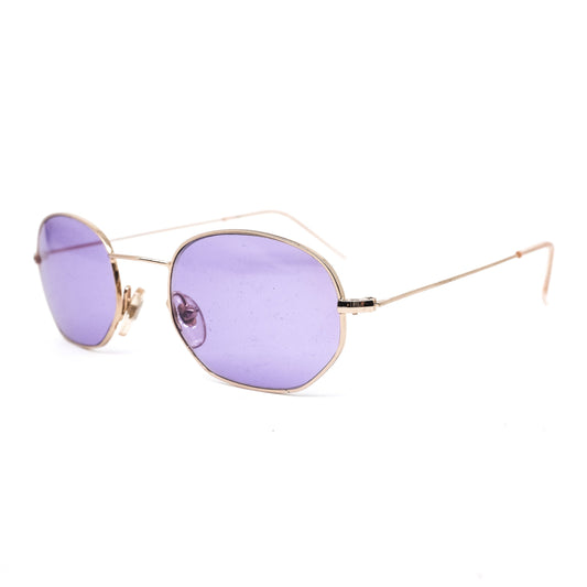 Planet 2000 mod 21003 oval purple lenses sunglasses, thin satin gold frames, NOS 90s Italy