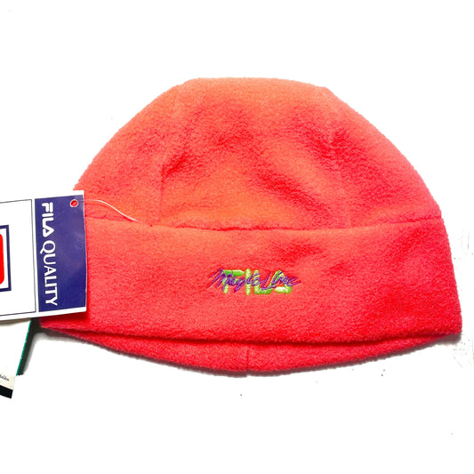Fila 90s NON neon orange fleece beanie hat for skying, mint condition
