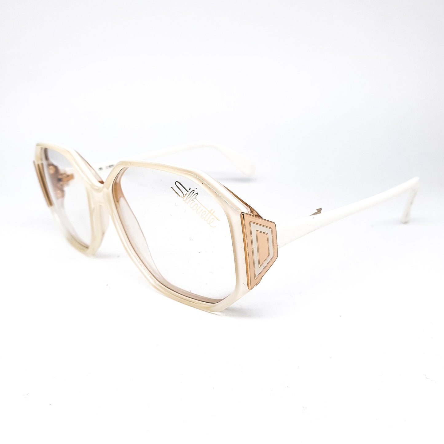Silhouette M1179 vintage hexagonal white acetate eyeglasses frames with gold/silver geometrical hinges, 1990s NOS Austria