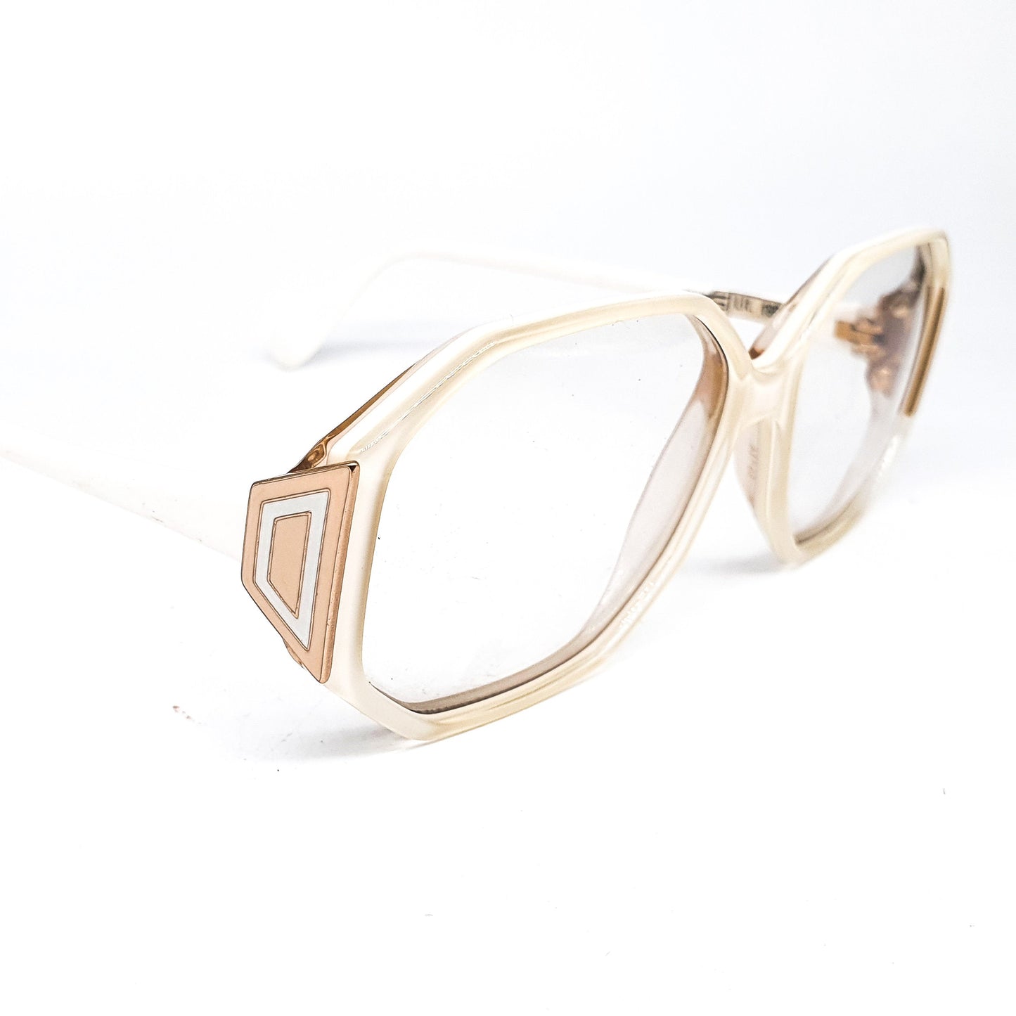 Silhouette M1179 vintage hexagonal white acetate eyeglasses frames with gold/silver geometrical hinges, 1990s NOS Austria