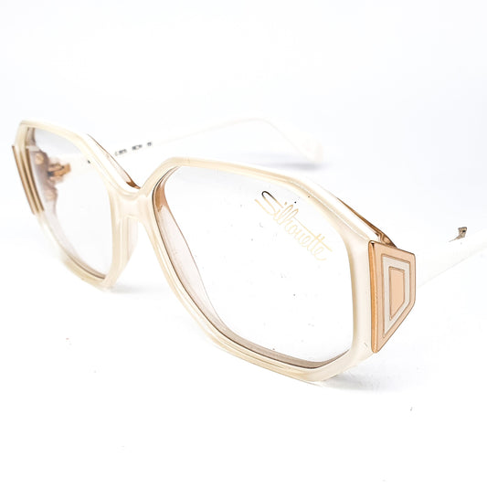 Silhouette M1179 vintage hexagonal white acetate eyeglasses frames with gold/silver geometrical hinges, 1990s NOS Austria