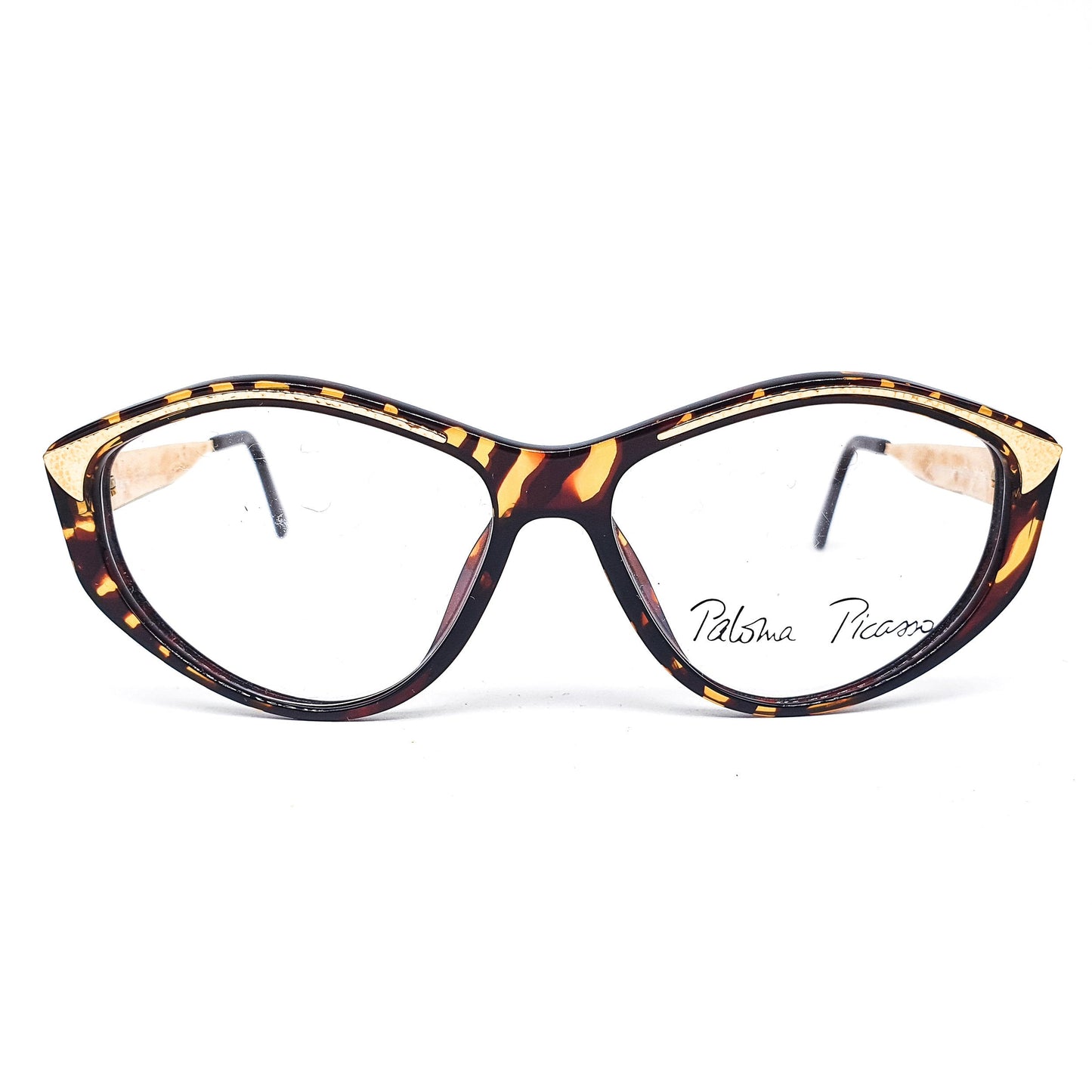 Paloma Picasso 3733  gold metal/ brown translucent tortoise cello droplet eyeglasses frames made in Germany, NOS 1990s