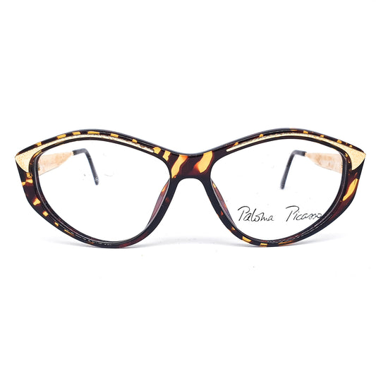 Paloma Picasso 3733  gold metal/ brown translucent tortoise cello droplet eyeglasses frames made in Germany, NOS 1990s