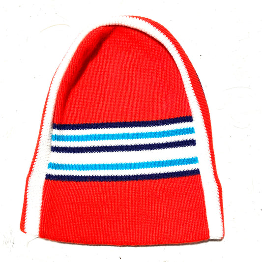 1970s NOS skying striped red wool beanie hats made in Italy, mint condition, 5 available