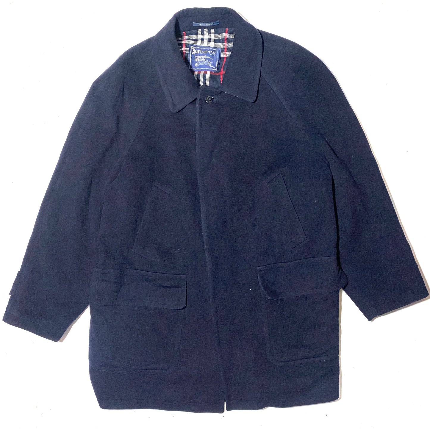 Burberry’s navy blue classic men’s pure new wool coat, 90s in mint condition