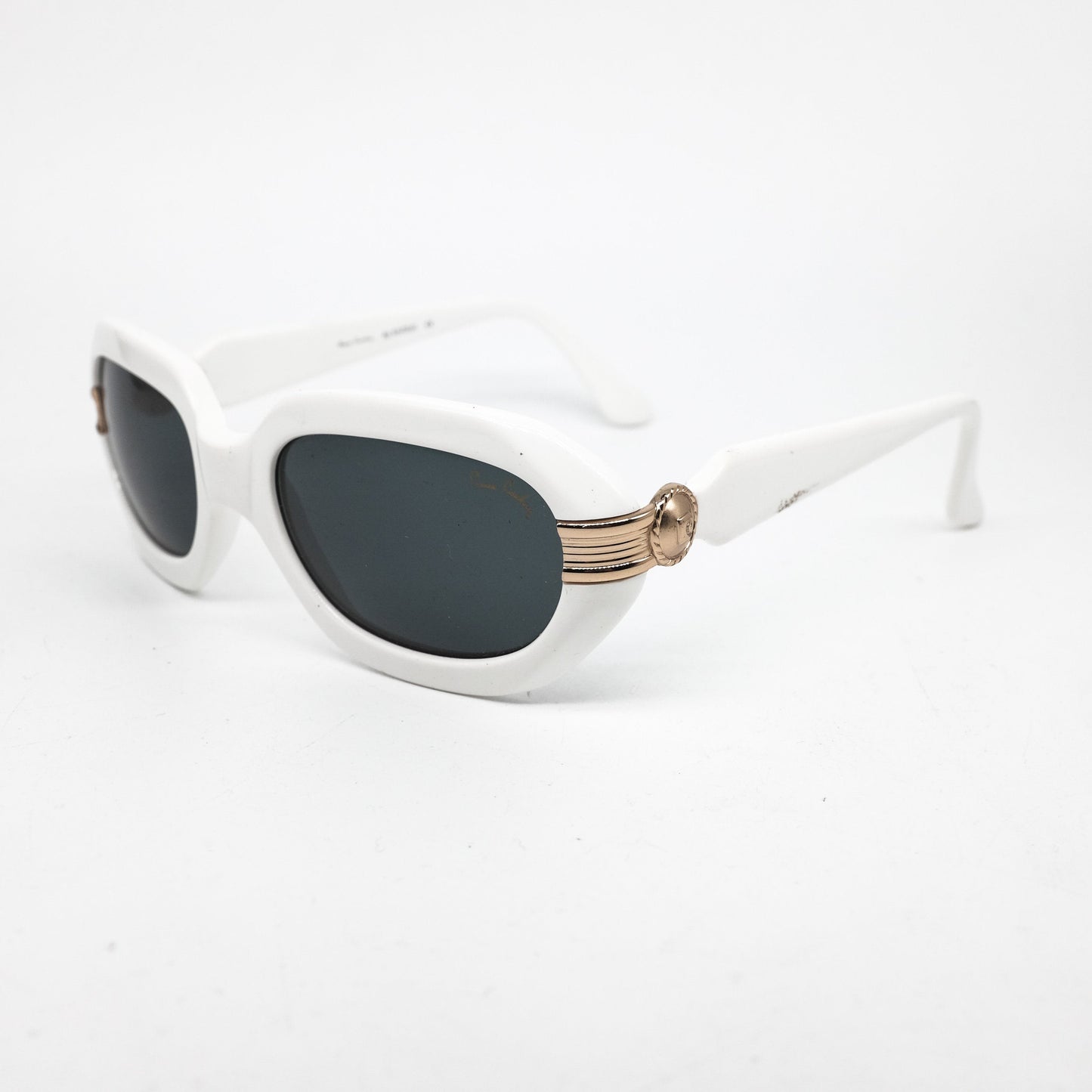 Pierre Cardin 1960s rare square oval white acetate sunglasses with golden hinges details, great condition