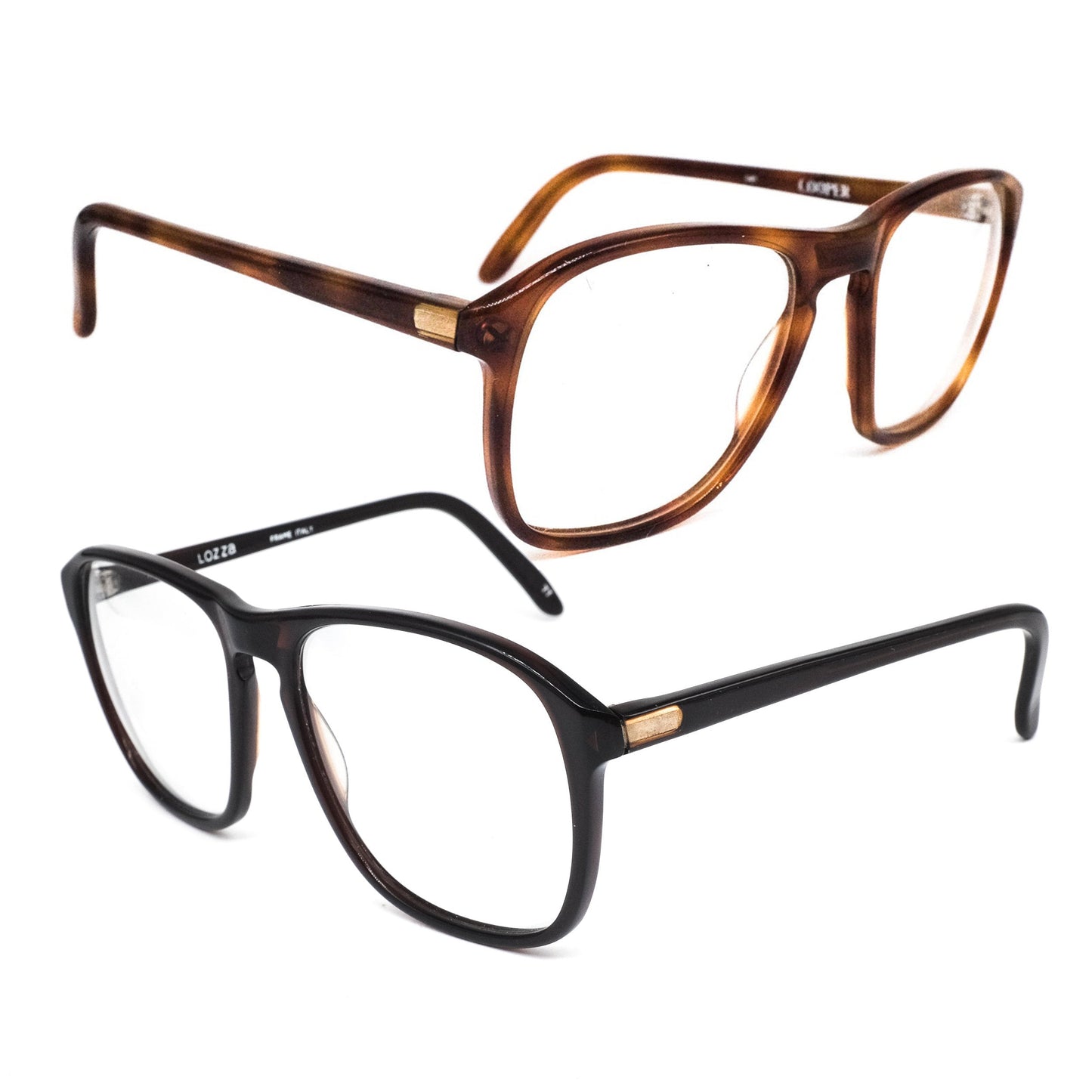 Lozza cooper large cello aviator eyeglasses frames in honey tortoise or black, 1970's  NOS Italy