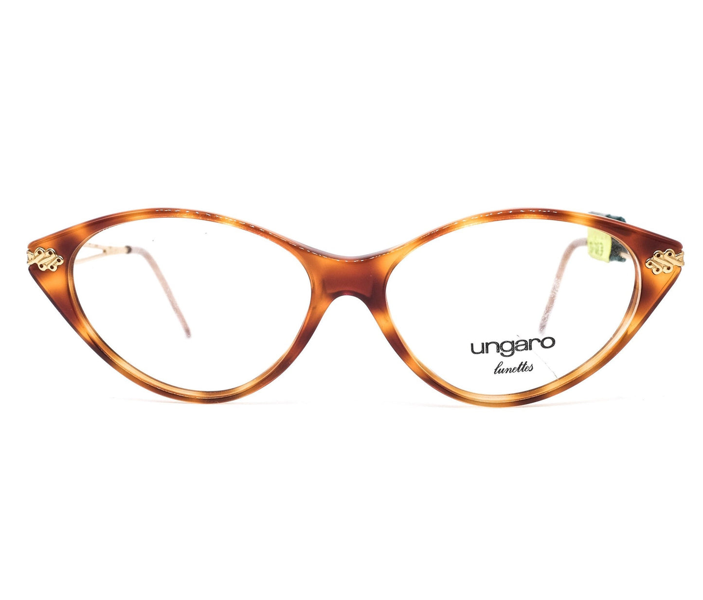 Ungaro U582 brown tortoise acetate cateye eyeglasses with cut off temples design, 80s nos Italy