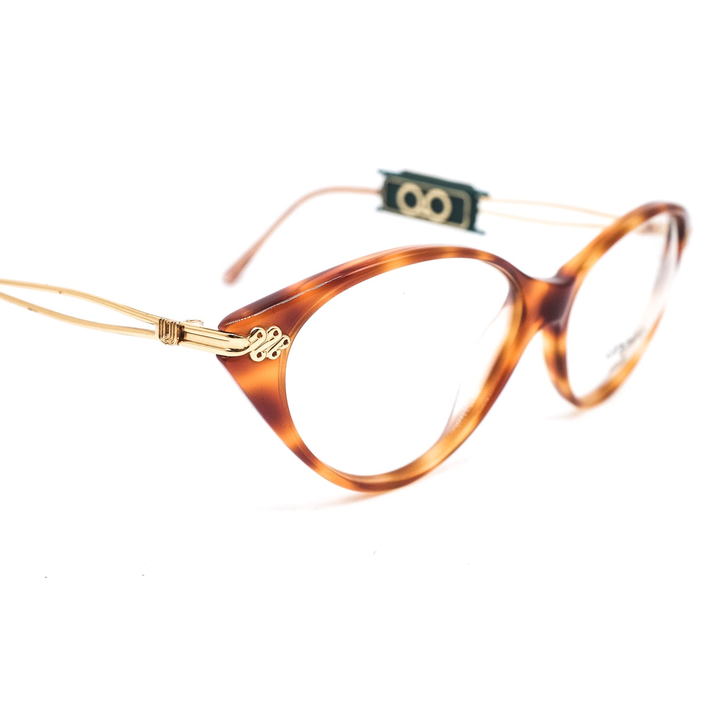 Ungaro U582 brown tortoise acetate cateye eyeglasses with cut off temples design, 80s nos Italy