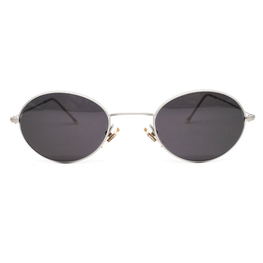 Planet 2000 minimalistic oval thin matt silver metallic sunglasses with black lenses, NOS 90s Italy