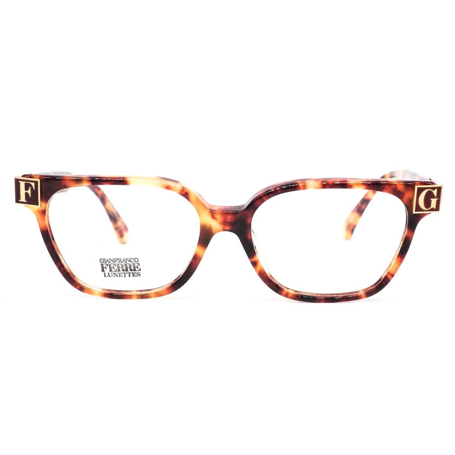 Gianfranco Ferré gff57 square tortoise eyeglasses frames with huge branding details hand made in Italy, 1980s nos