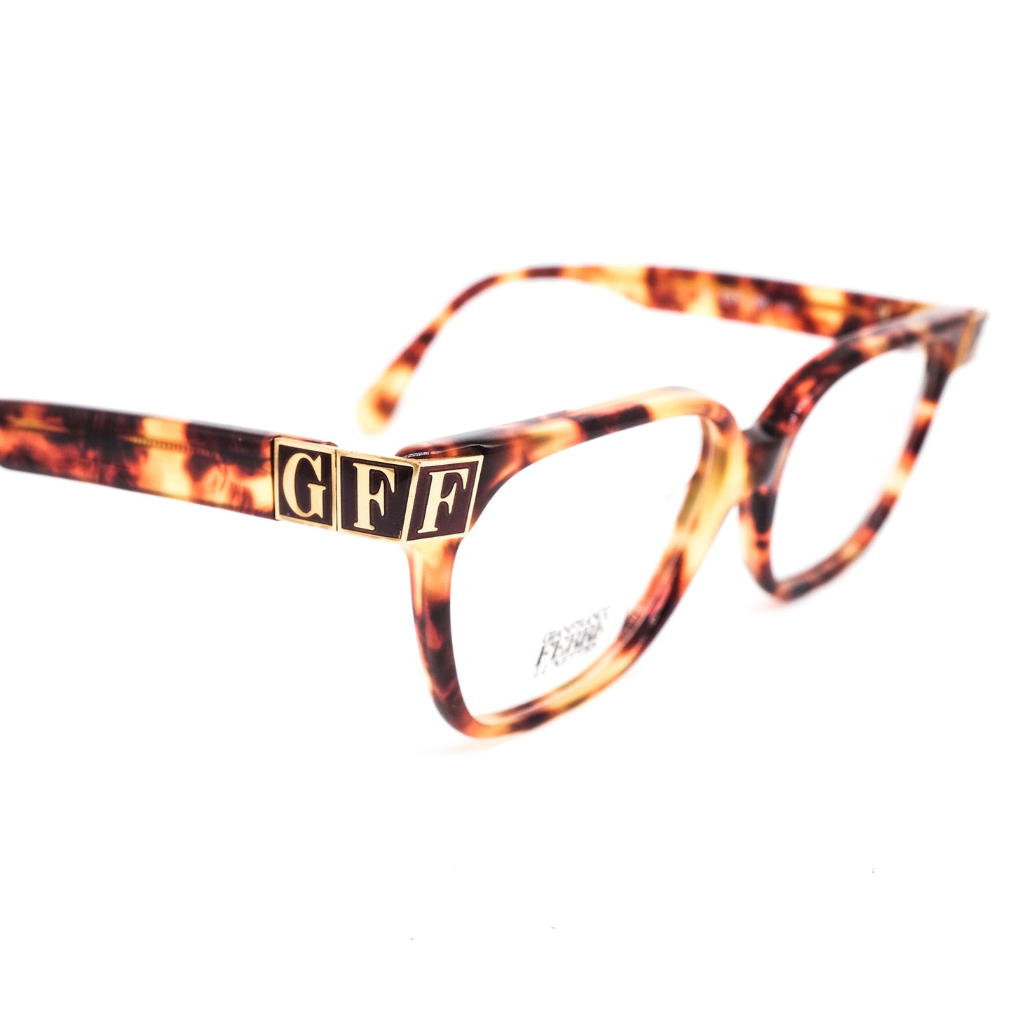 Gianfranco Ferré gff57 square tortoise eyeglasses frames with huge branding details hand made in Italy, 1980s nos