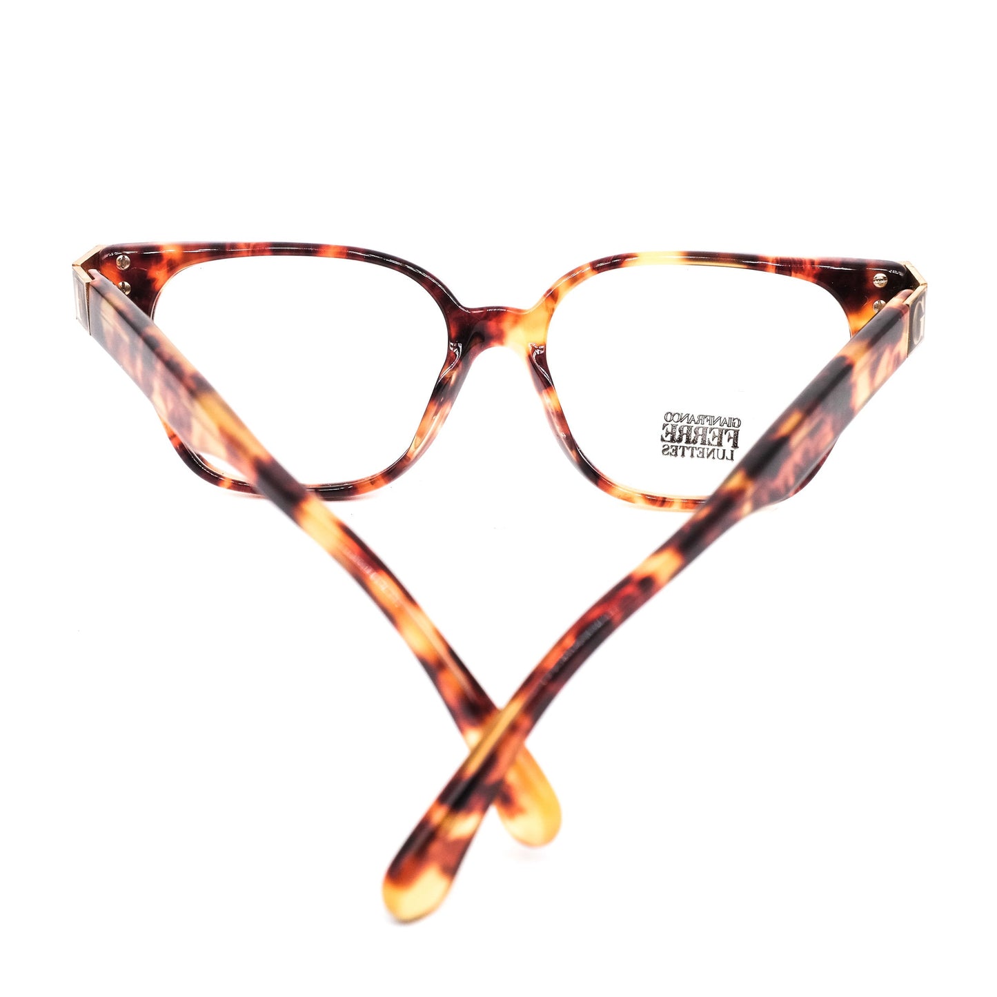 Gianfranco Ferré gff57 square tortoise eyeglasses frames with huge branding details hand made in Italy, 1980s nos