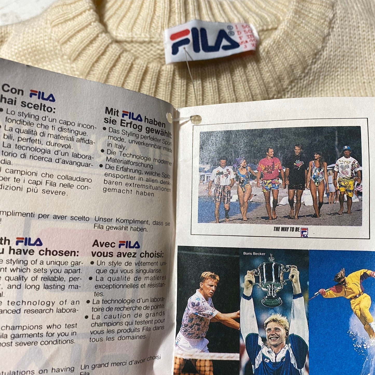 Fila NWT mountain themed embroidered / knitted sweater made in Italy, 90s new with tags