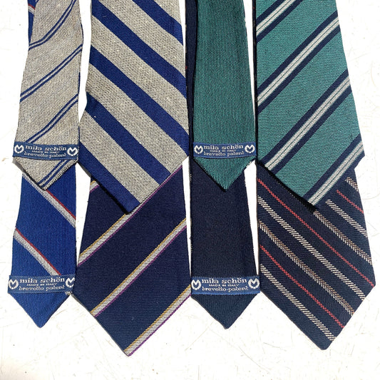 Mila Schön vintage reversible regimental patent silk/wool blend reversible ties,