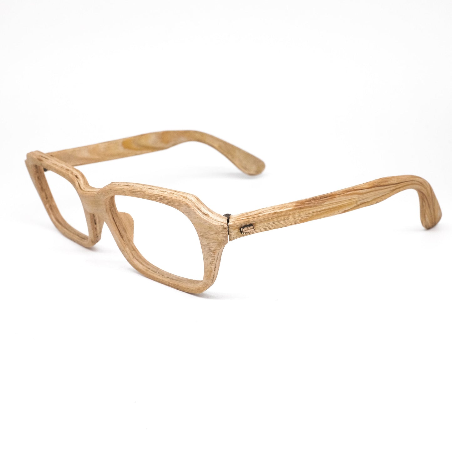 Baruffaldi wood effect eyeglasses frames hand made in Italy in natural light wood colour from the 80s, new old stock