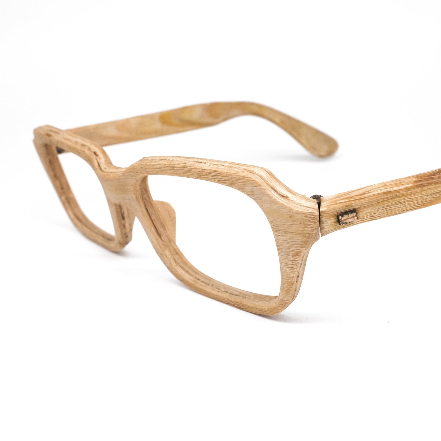 Baruffaldi wood effect eyeglasses frames hand made in Italy in natural light wood colour from the 80s, new old stock