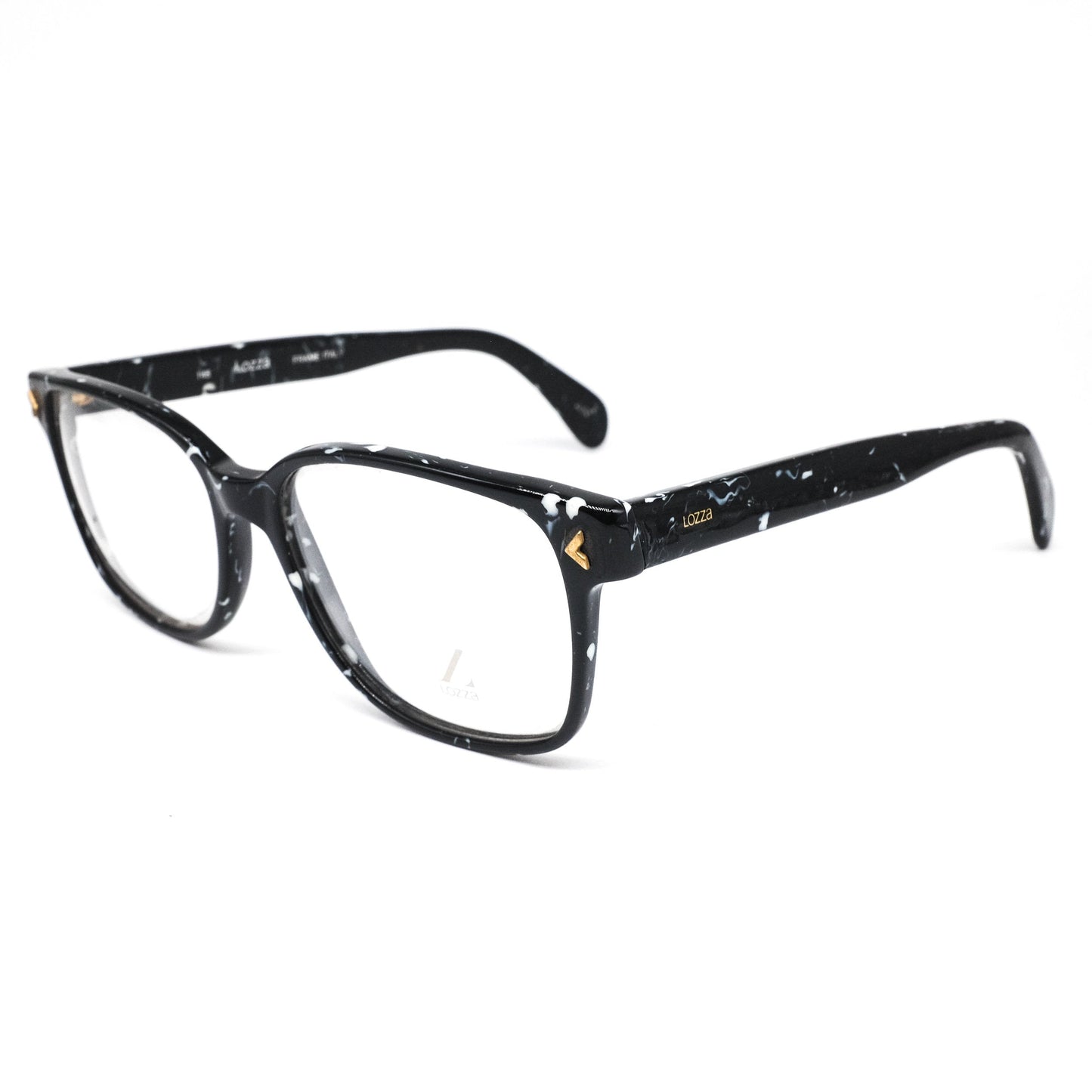 Lozza Zaire black and white marble like cellulose square eyeglasses frames, 1970's  NOS Italy