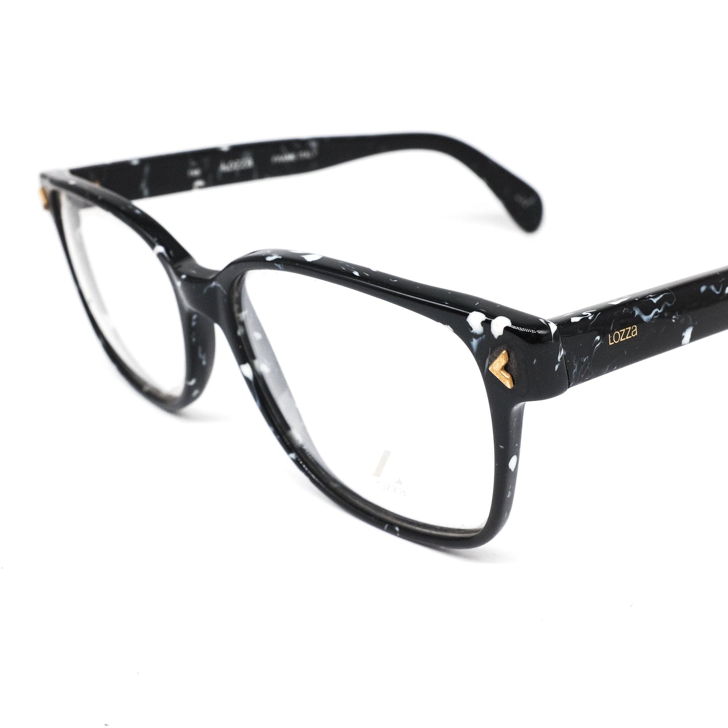 Lozza Zaire black and white marble like cellulose square eyeglasses frames, 1970's  NOS Italy