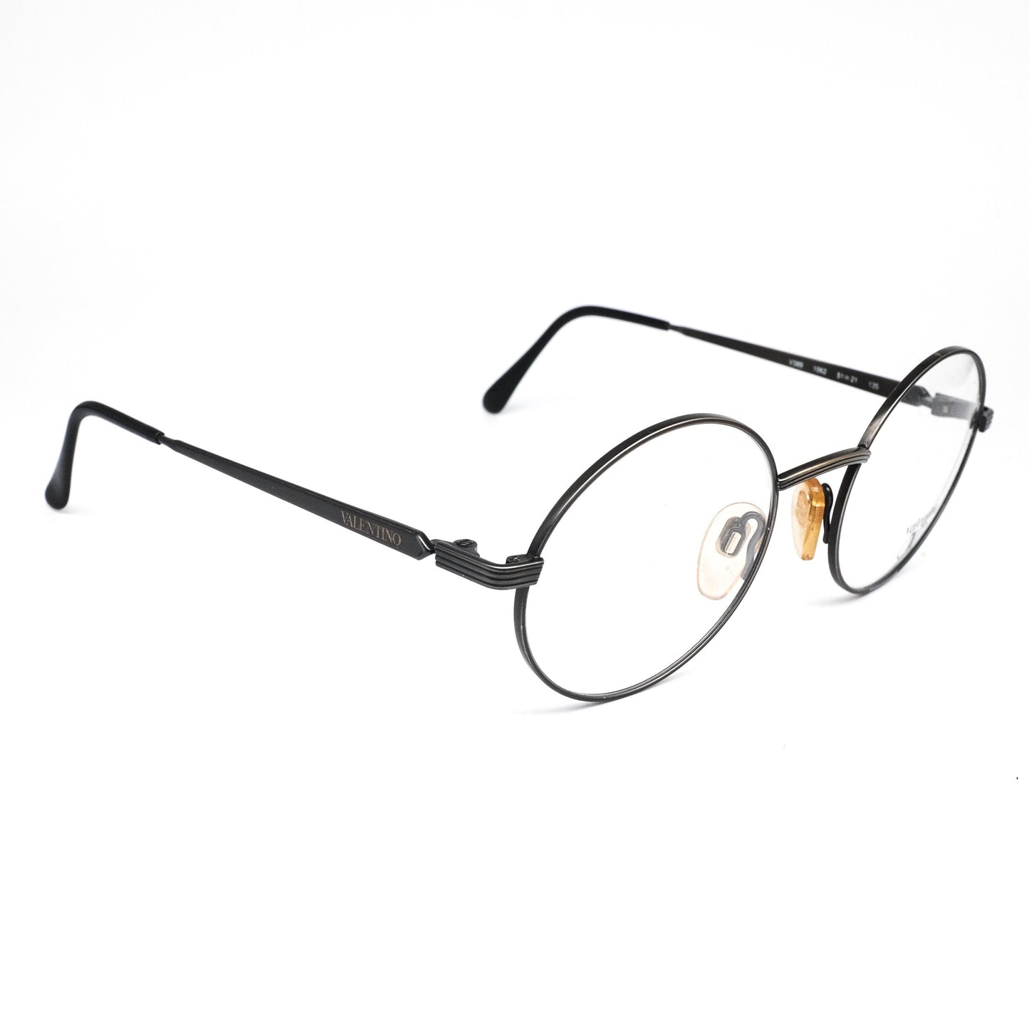 Valentino v389 vintage round minimalistic eyeglasses frames in dark silver gunmetal, 1960s NOS Italy