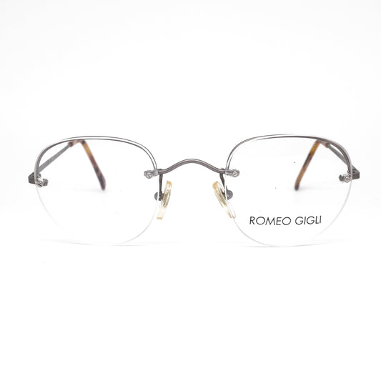 Romeo Gigli RG65  minimal square shaped gunmetal coloured metallic semi-rimless eyeglasses frames, NOS 80s Italy